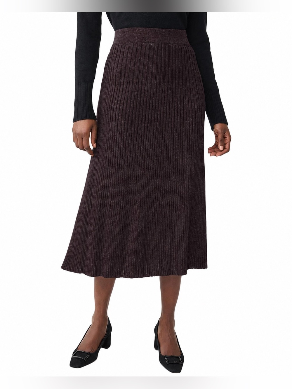 NEW J. McLaughlin Sutton Pleated Ribbed Knit Chocolate Brown Midi Skirt 627